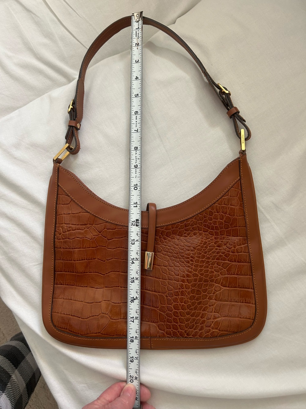 Viyella Cognac Croc-Embossed Leather Shoulder Bag with Magnetic Closure